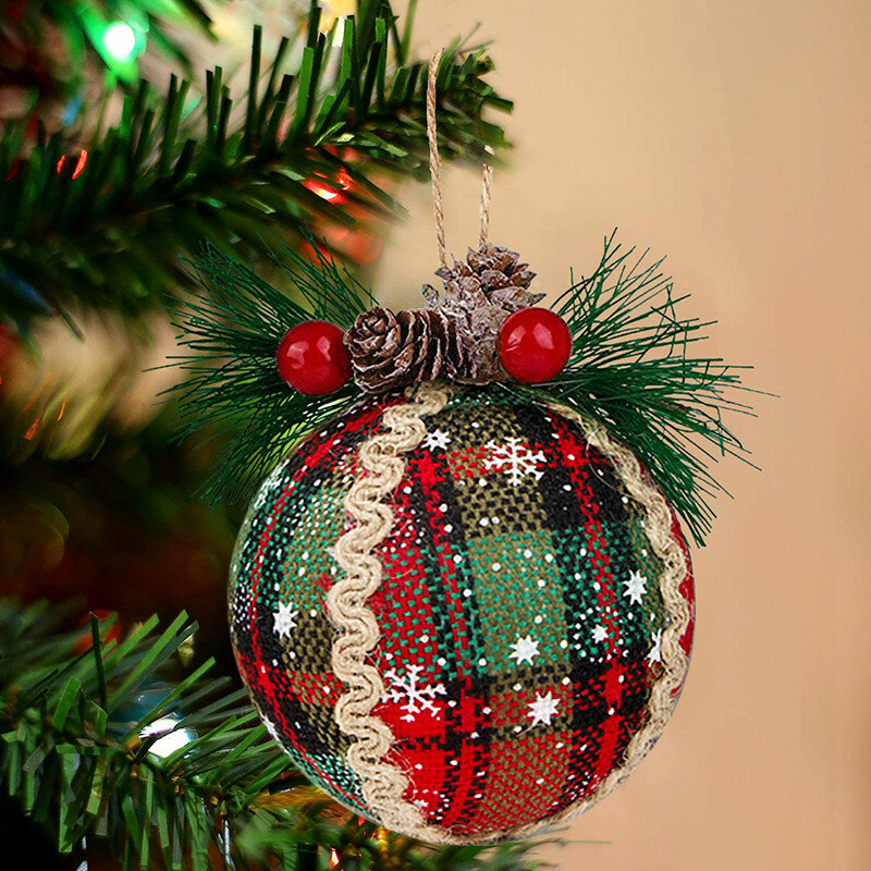 Bolas de árbol de Navidad pintadas a cuadros de PVC, 3 piezas, adorno colgante para árbol de Navidad, fiesta, regalo de Navidad, decoración para el hogar