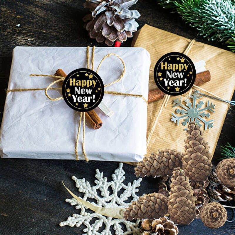 JQSYRISE-pegatinas de papel hechas a mano para fiesta de año nuevo, caja de dulces, regalo, sello para hornear galletas, suministros, 60 piezas