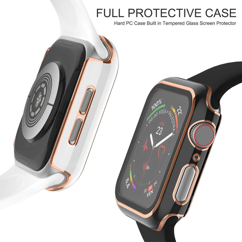 Glas + Cover Voor Apple Watch Case 44Mm 40Mm 42Mm 38Mm Iwatch Serie Se 6 5 4 3 2 Bumper + Screen Protector Apple Watch Accessoires