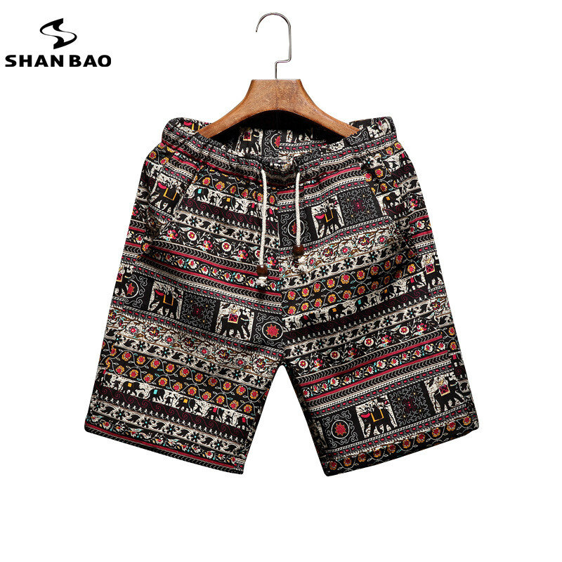 SHAN BAO-pantalones cortos de playa ligeros y rectos para hombre, Shorts informales finos de moda, con estampado de estilo clásico, verano, 2022