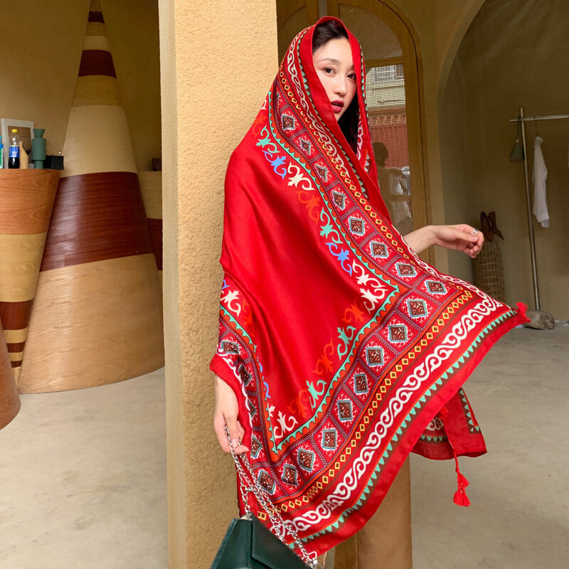 Grand foulard en soie pour femmes, serviette de plage, châle, mode, imprimé, voyage, 2021