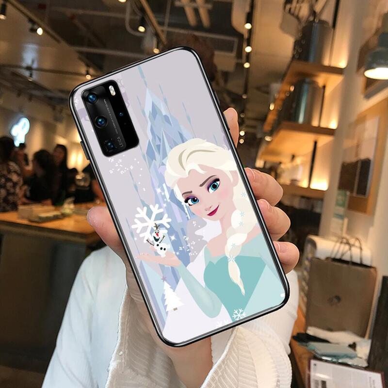 Coque de téléphone Elsa Disney la reine des neiges, étui noir pour Huawei P40 p30 P20 10 9 8 Lite E Pro Plus avec peinture