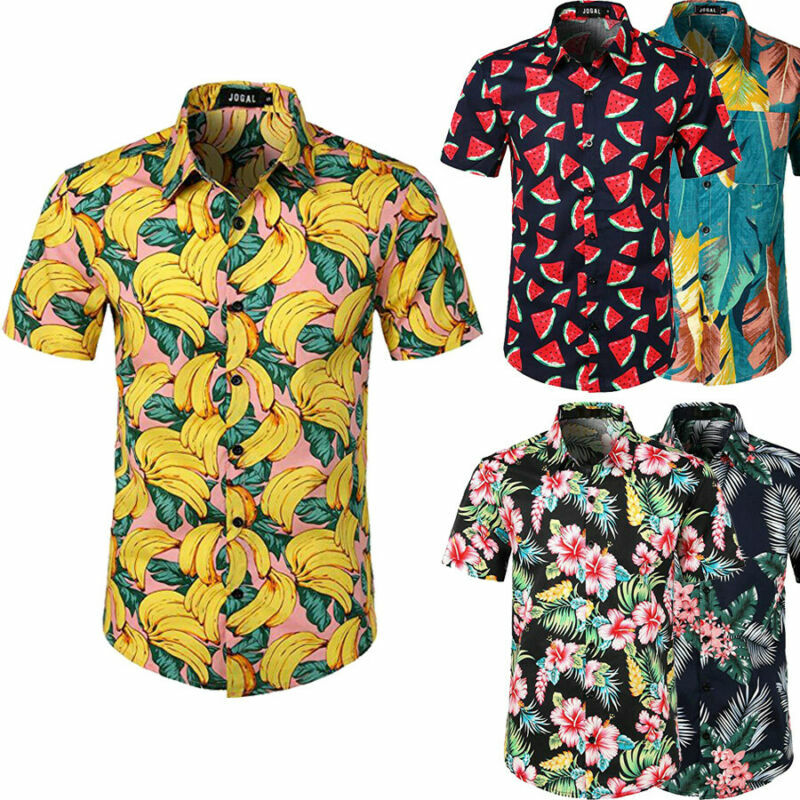 Camicia da spiaggia hawaiana da uomo in stile 5 camicie con stampa floreale di frutta top Casual manica corta vacanze estive moda Plus size