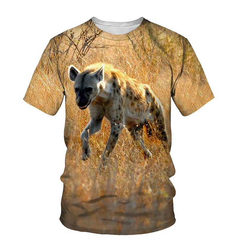 Novo esporte respirável de manga curta hiena imprimir moda masculina verão o-pescoço camisa rua 3d estilo casual engraçado legal camiseta