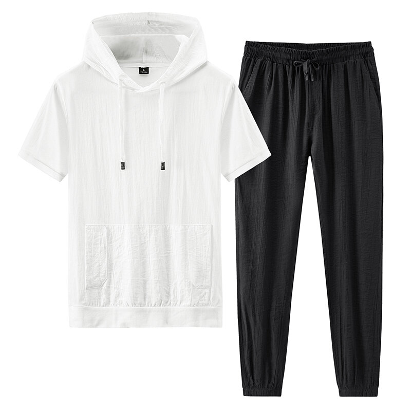 여름 운동복 남성 운동복 세트 2 피스 정장 패션 후드 티셔츠 + 발목 바지 새로운 남성 캐주얼 의류 아시아 크기