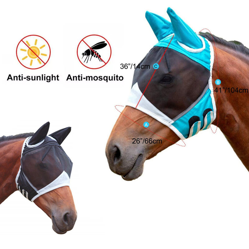 Multicolor Paard Maskers Anti-Flyworms Ademend Elastische Gebreide + Mesh Klittenband Anti Mosquito Masker Rijden Paardensport Apparatuur Nieuwe