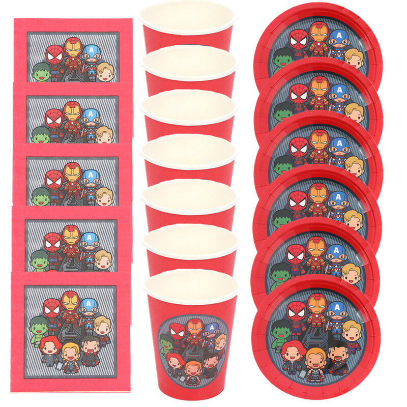 Hot Avengers Set di stoviglie a tema piatti di carta tazze tovaglioli decorazioni per feste di supereroi Baby Shower forniture per feste di compleanno per ragazzi