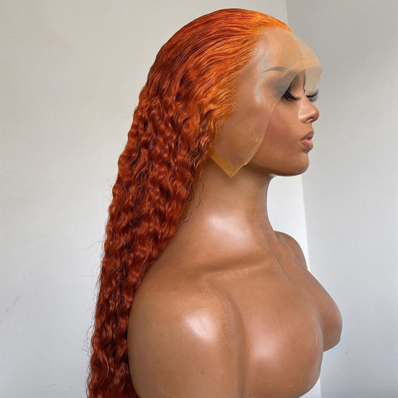 Parte centrale Ginger Orange 180% densità 20-26 pollici parrucca anteriore in pizzo sintetico riccio crespo lungo per donne nere prepizzicate BabyHair