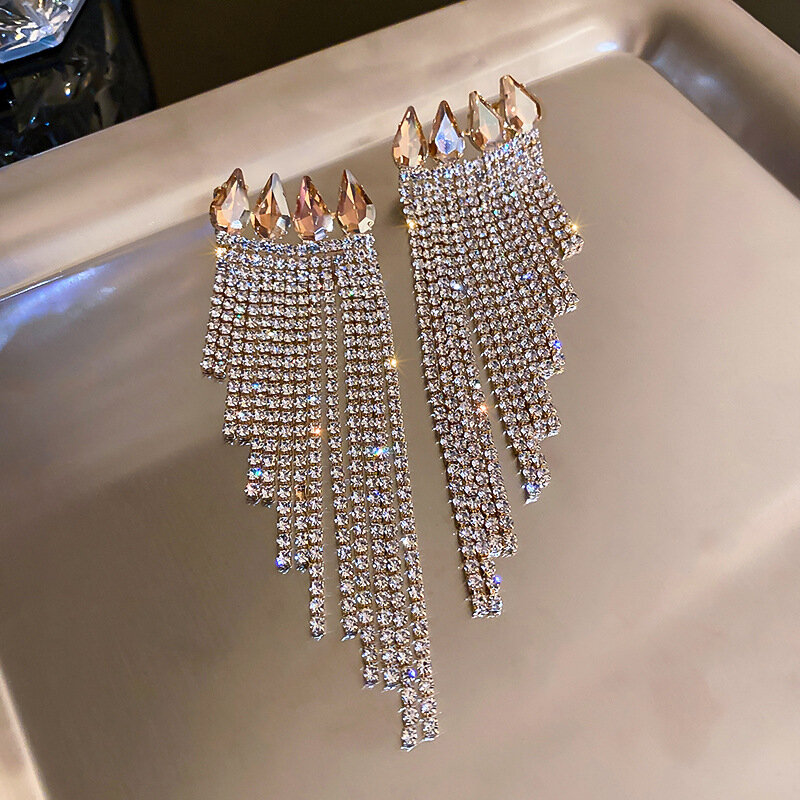 925 prata super brilhante requintado longo borla brincos mulher clipe de orelha preto ouro festa banquete sexy moda jóias acessórios