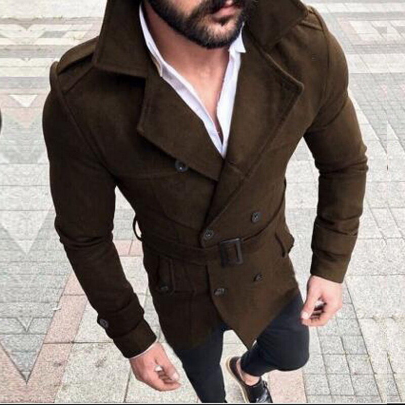 2021New 자켓 남자 패션 슬림 피트 긴 소매 양복 탑 윈드 브레이커 트렌치 코트 남자 가을 겨울 따뜻한 버튼 코트