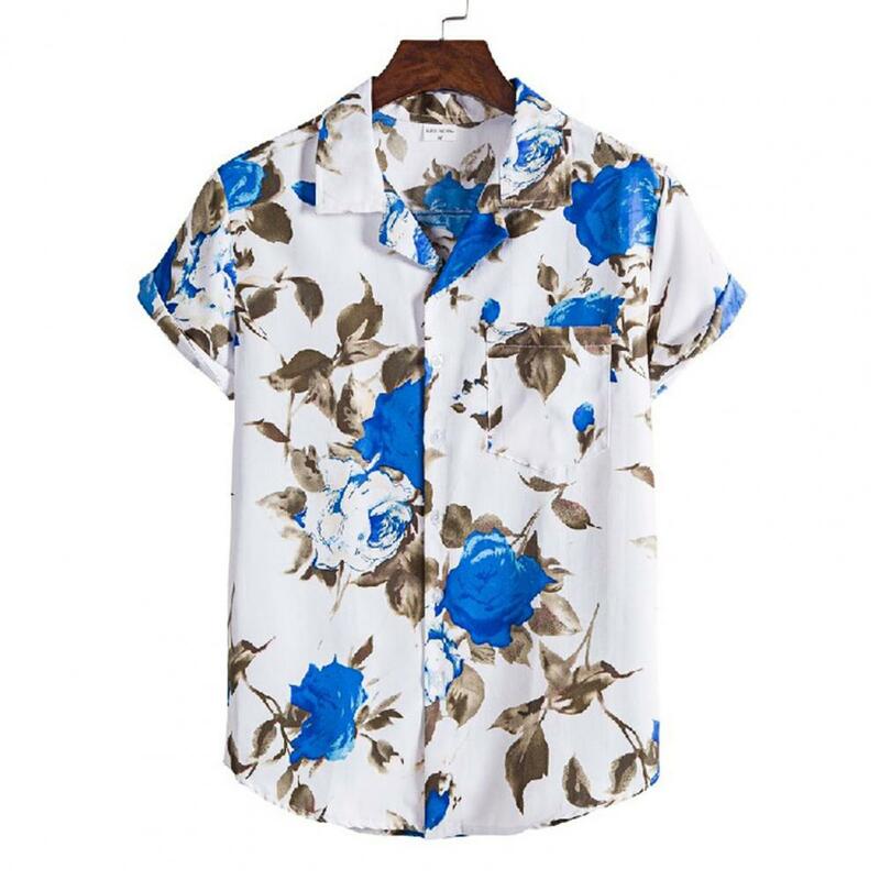 Sommer Männer Druck Kurzarm Turndown Kragen Taste T-shirt Hawaiian Shirt Beachwear