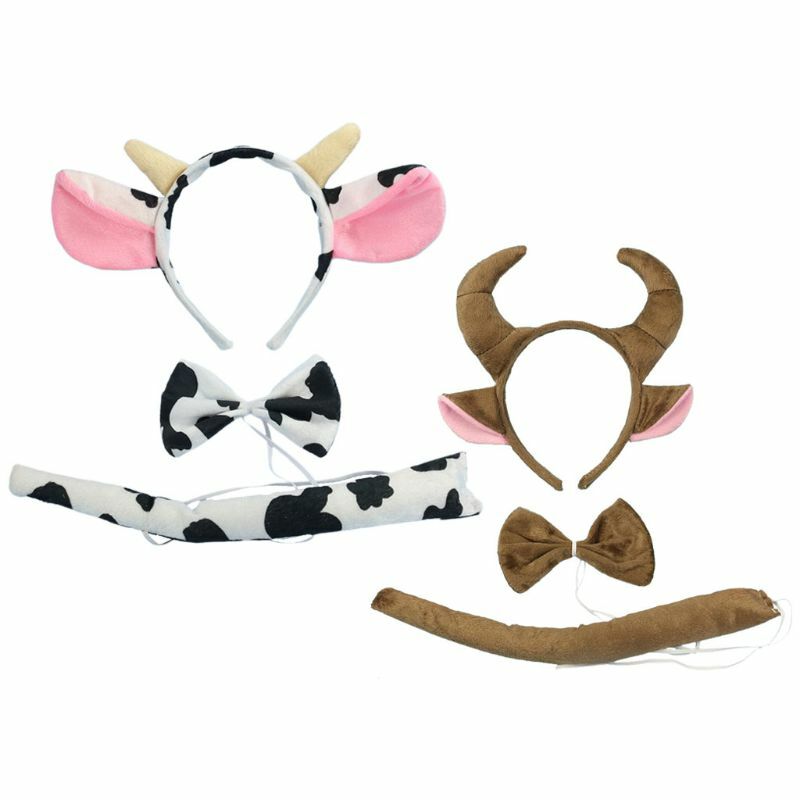 3 sztuk/zestaw krowa zwierząt nakrycia głowy zestaw dla dzieci dziewczyny chłopcy opaski na głowę kokardka krawat Halloween dzieci sukienka dzienna Up dekoracje pałąk prezenty