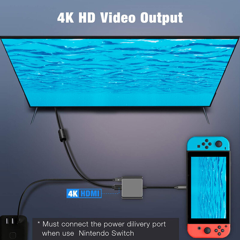 USB3.0 PD 충전 4K HDMI 호환 어댑터 USB 3.1 Type-C 허브 변환기 플러그 재생 컴퓨터 PC 용 편리한 빠른 작동
