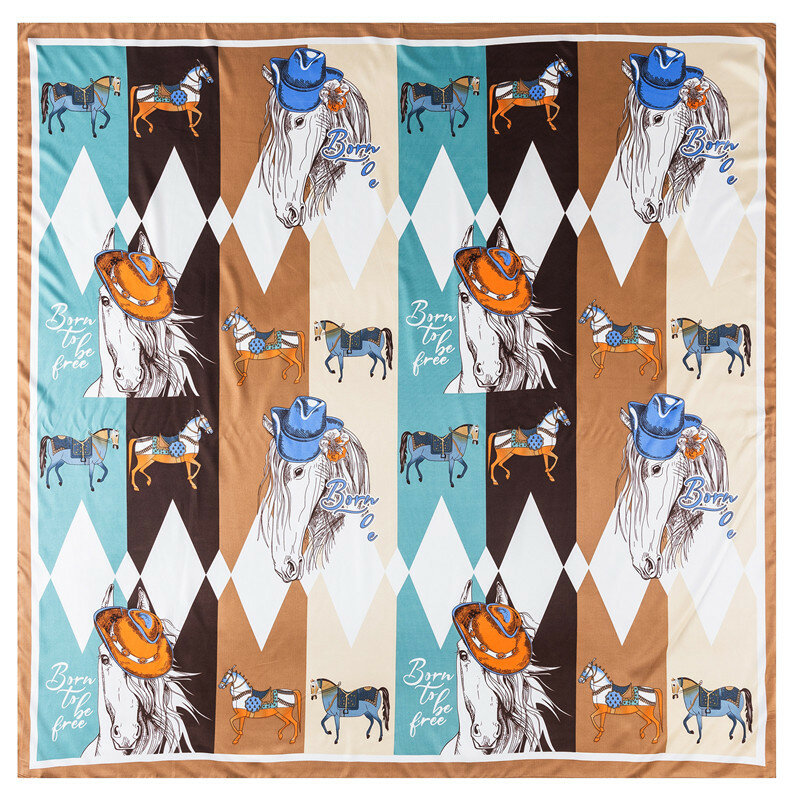 Chal de seda con estampado de caballo para mujer, bufanda de 130 Cm con letras cuadradas, bufandas grandes de diseño, bufanda de seda de 130 cm