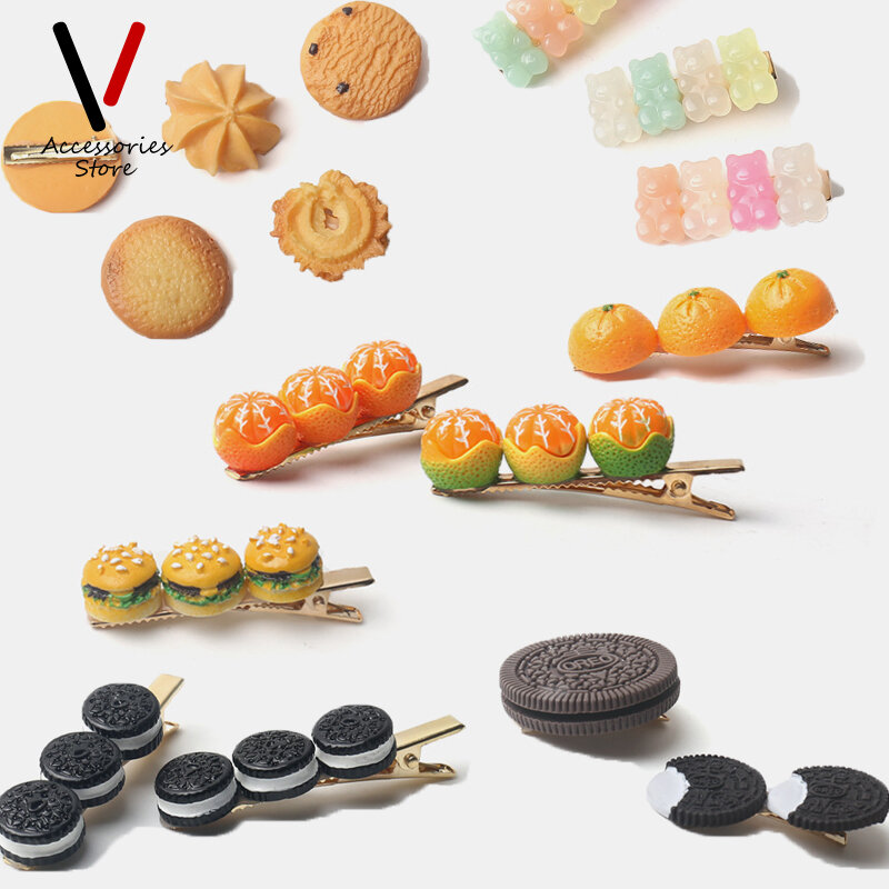 Attractive Orange Bear Cookie Hair Ornament Girls Cute Creative Hairpin Biscuit Women Side Top Hairclips Headdress Accessories