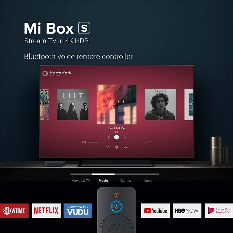 Xiaomi-Mi Box S 스마트 TV 셋톱 박스, 안드로이드 9 4K 울트라 HD HDR 2G 8G 와이파이 구글 어시스턴트 음성 제어 넷플릭스 크롬캐스트