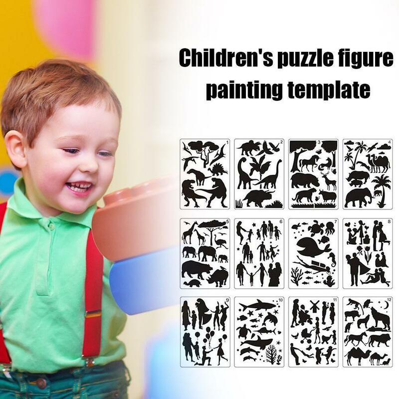 子供のためのa4文字の絵画テンプレート,12ピース/セットのテンプレート,動物の植物とパズル,r9v9テンプレート