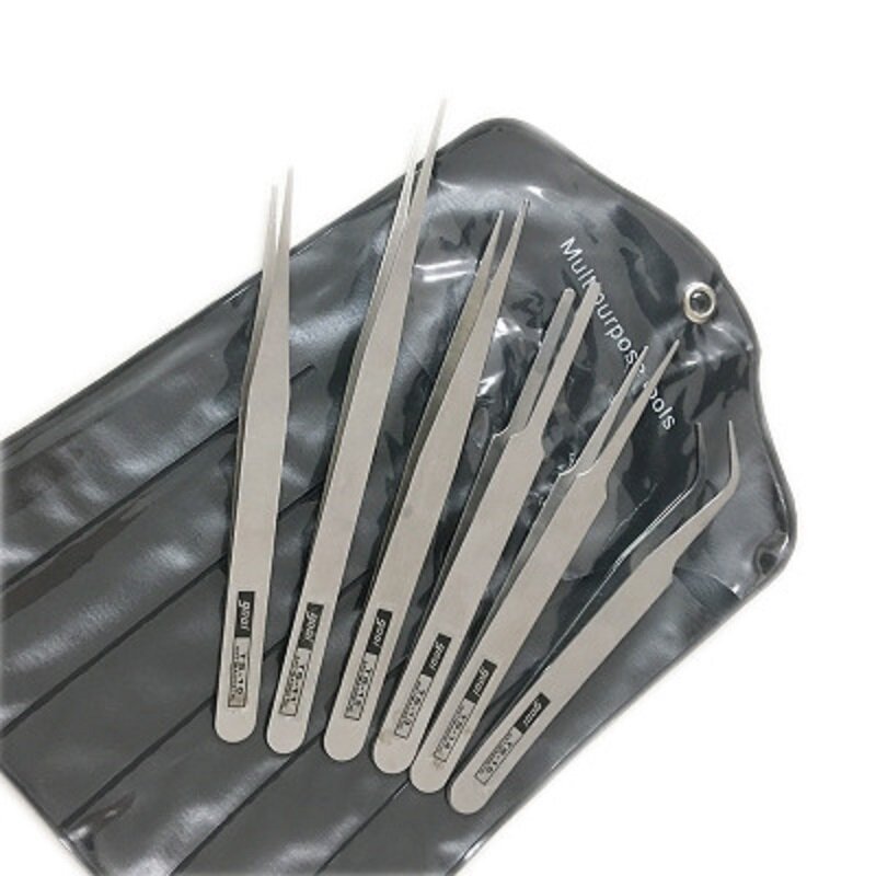 6Pcs Stainless Steel Tweezers Repair Tool Industrial Precision Bent Straight Tweezers Repair Tool 2021