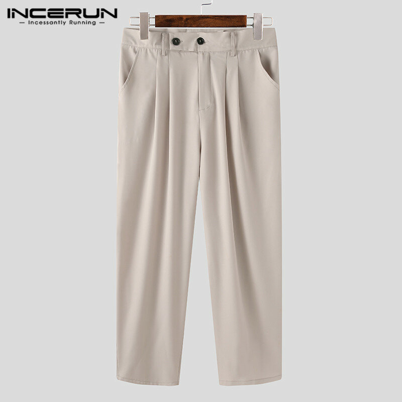INCERUN-pantalones holgados de Color sólido para hombre, pantalón informal, holgado, con cremallera, 5XL