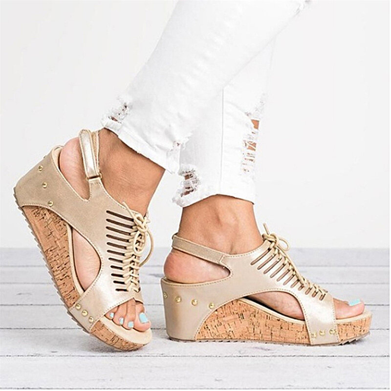 Sandales à plateforme pour femmes, chaussures d'été à talons, style gladiateur, bout ouvert