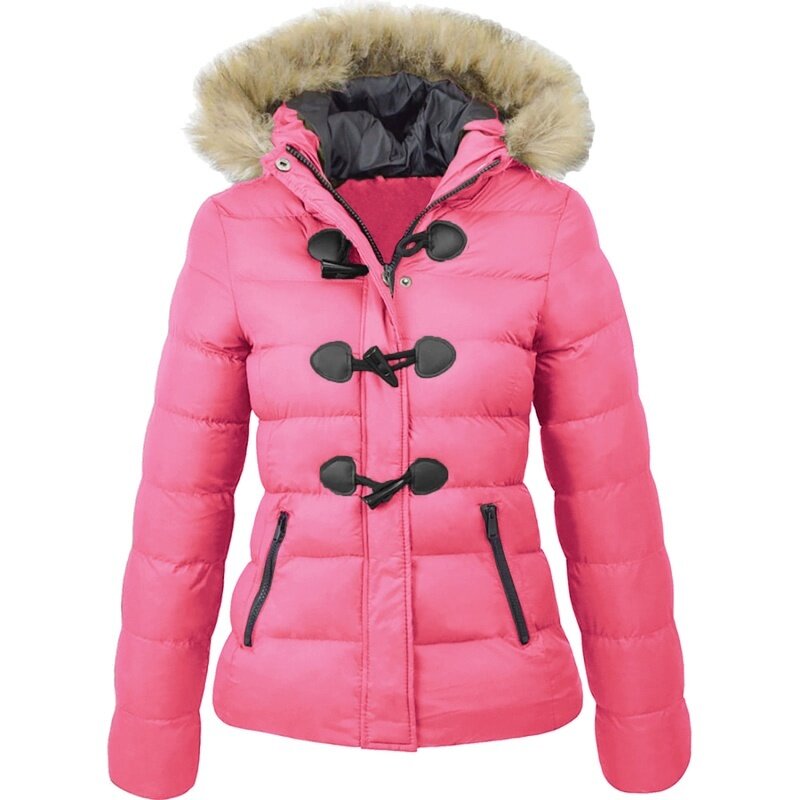 Женская зимняя куртка ZOGAA, повседневная приталенная куртка большого размера с меховым воротником и роговыми пряжками, теплая парка, 2020