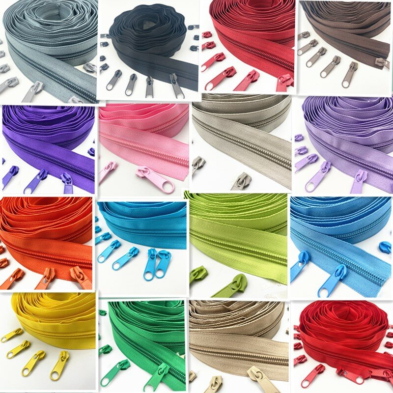 5 Meters Long 10 Zipper Pullers 5 #   Nylon Coil Zipper For DIY Sewing Clothing Accessories