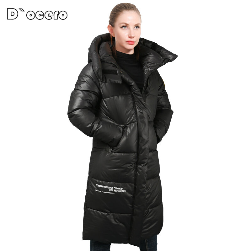 Doocero 2021 nova jaqueta de inverno feminino casual solto contrastando cores quentes parkas grosso acolchoado casaco x-long com capuz outerwear