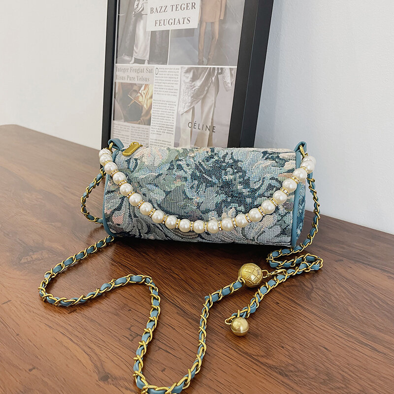 Bolso de mano de perlas personalizado con textura de lujo para mujer, bandolera mensajero de diseñador de un hombro a la moda, novedad de 2021