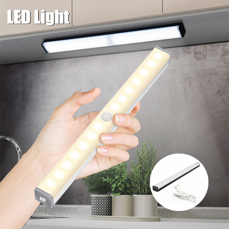 Lampu Malam LED Sensor Gerak Nirkabel Lampu Kabinet Lampu LED Dapat Diisi Ulang untuk Dapur Kamar Tidur Lemari Pakaian Dioda Lampu Latar