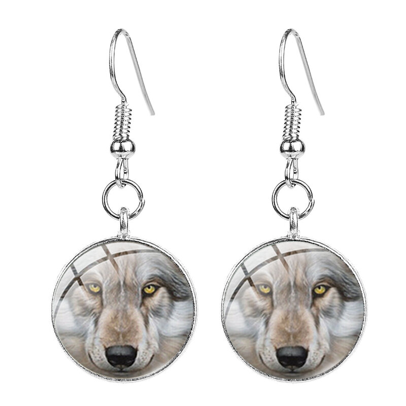 Boucles d'oreilles rondes en verre couleur Bronze pour femmes et filles, faites à la main, Style loup hurlant à la lune, cadeaux