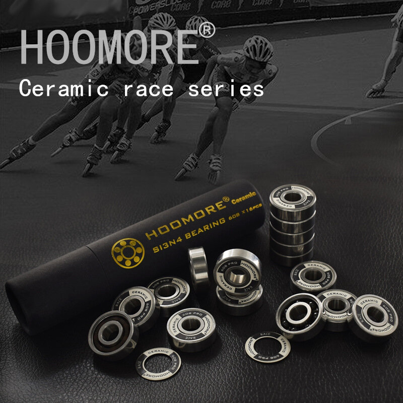 Керамические скоростные подшипники HOOMORE Si3N4 для скоростных коньков, профессиональная гоночная обувь 608RS, 7 шариков, черная керамика, 16 шт.