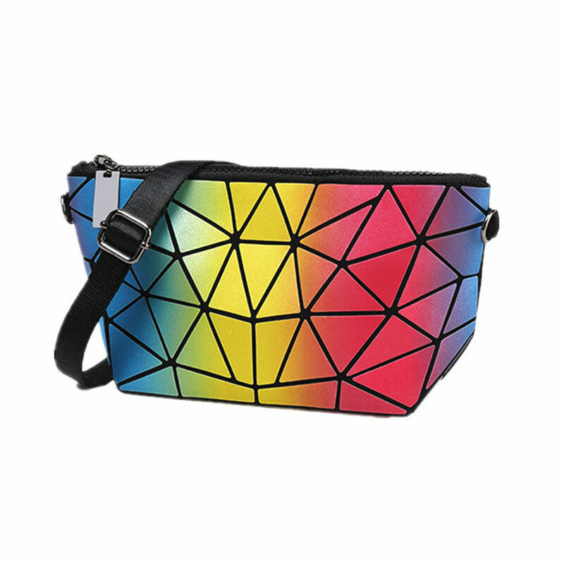 Plain Color Changing Rainbow Geometric Mini Size Gift Handbag Cosmetic Makeup Phone Pouch Toiletry Messenger Bag