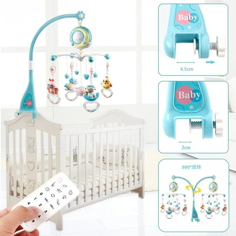 Dziecko szybki sen grzechotka dla dzieci łóżeczko dla dziecka pilot zabawka rama obrotowy ruch dzwonek do łóżka pozytywka projekcja 0-12 miesięcy noworodka