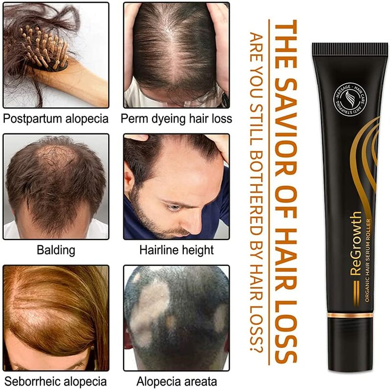 Regrowth Organic Hair Serum Roller ชุด Biotin Hair Growth Serum Triple Roll-On Massager Hair Growth Essence สำหรับทั้งหมดผม