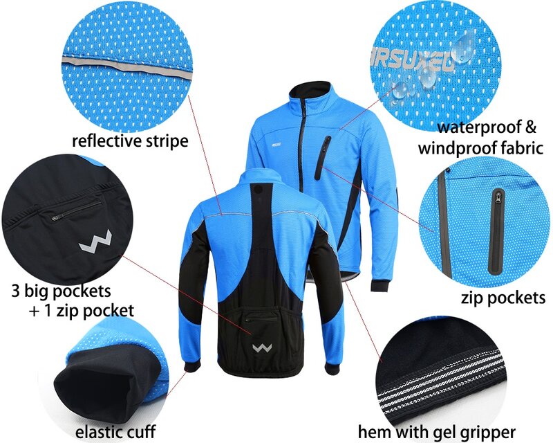 ARSUXEO-Chaqueta térmica de ciclismo para hombre, abrigo de lana para invierno, cortavientos, impermeable, para motocicleta