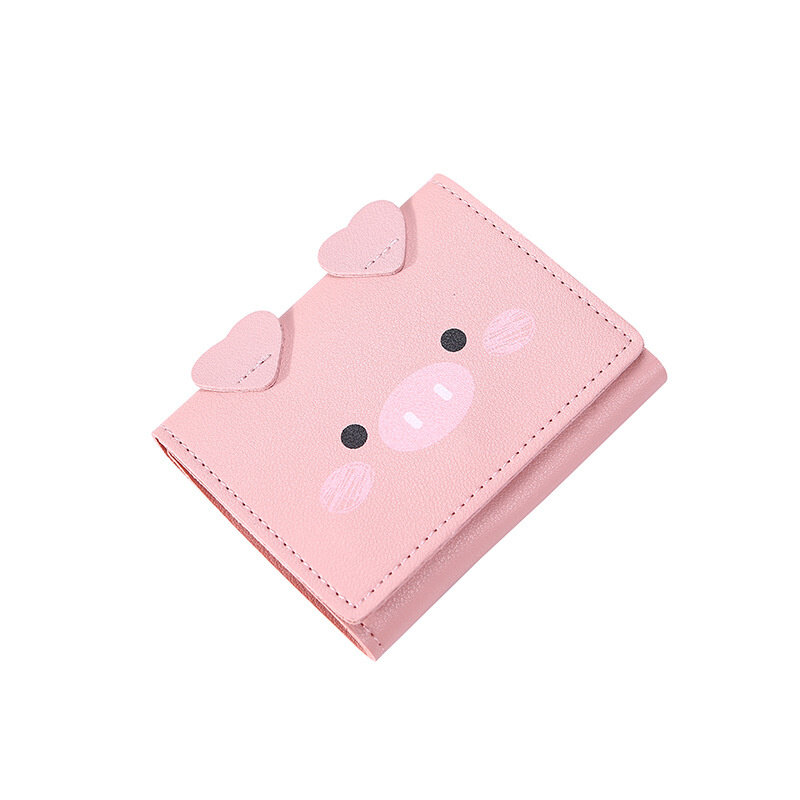 Women Cute Small Pig Wallet Buckle Folding Girl Wallet Designer Pu Coin Purse Female Card Holder Cartoon Student Fashion Wallet
