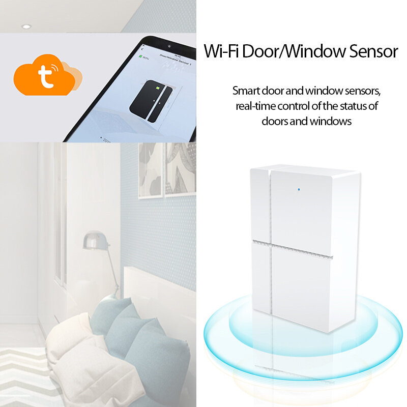 Tuya-Sensor de ventana de puerta con Wifi, alarma inteligente, Compatible con Alexa, Google Home, Sensor y Detector de alarma