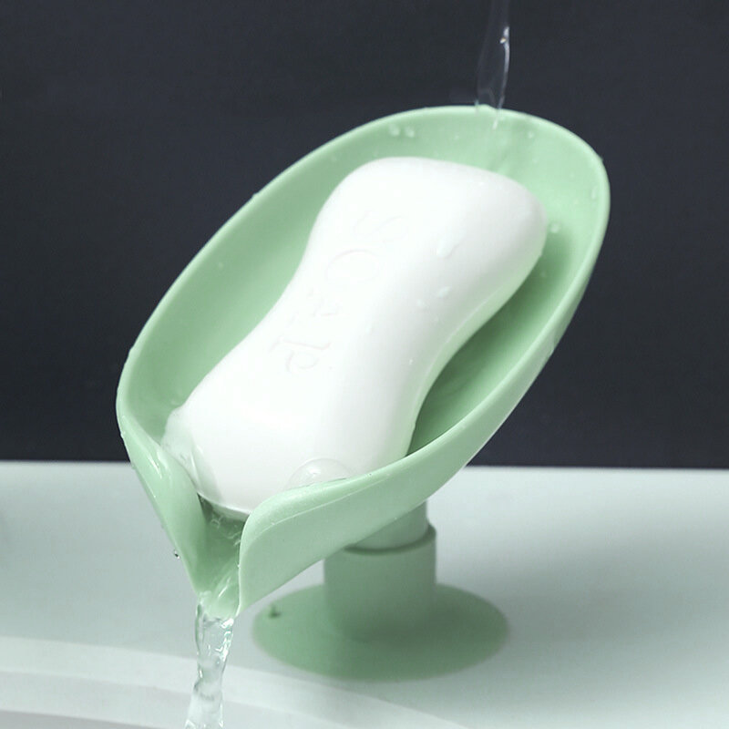 Jabonera portátil con forma de hoja, caja de jabón de En forma de hoja para baño, ventosa, almacenamiento de jabón