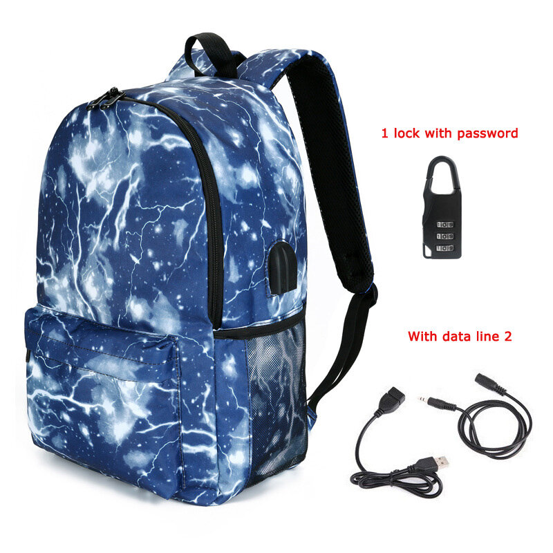 Sac à dos foudre USB antivol pour femmes, sac à dos d'étudiant en toile pour garçons et filles, sac d'école pour adolescents