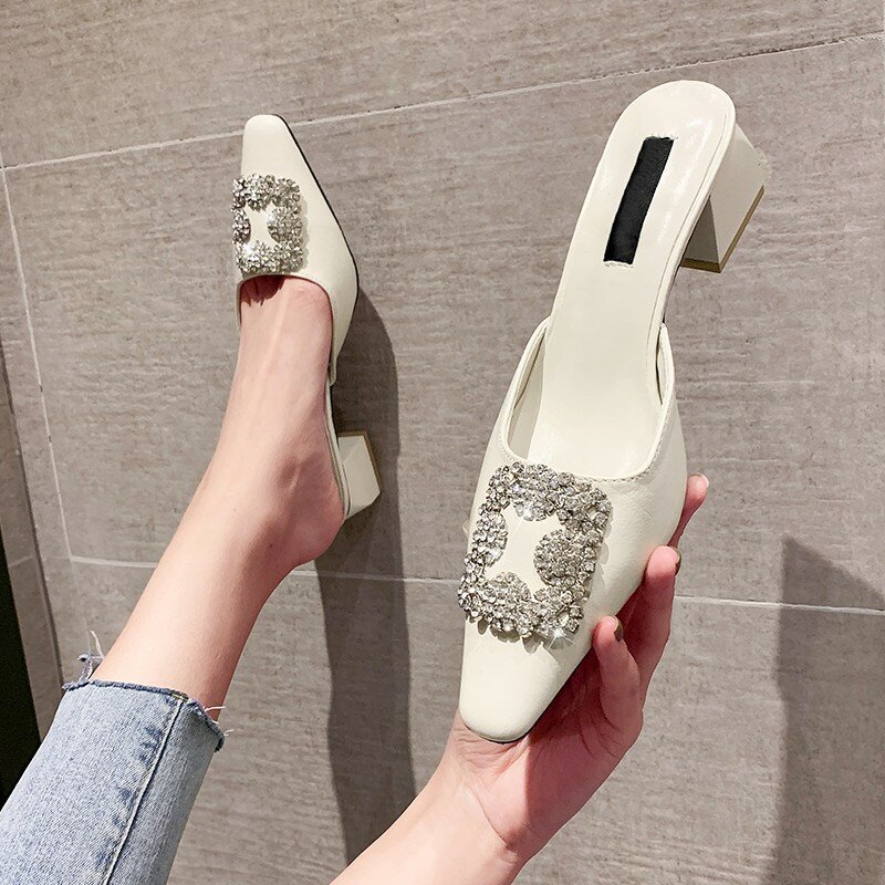 2021 nova moda sapatos mulher sapatos femininos mulher heelsslippers casual praça calcanhar cobrir toe mulas novo luxo venda quente sandálias