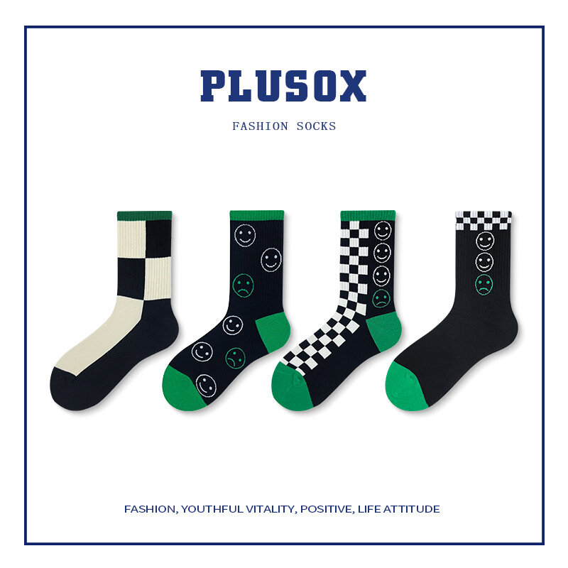 Korea Funky Harajuku Trend Women Checkerboard Socks Geometric Checkered Socks Men Hip Hop Cotton Unisex Streetwear Novelty Socks