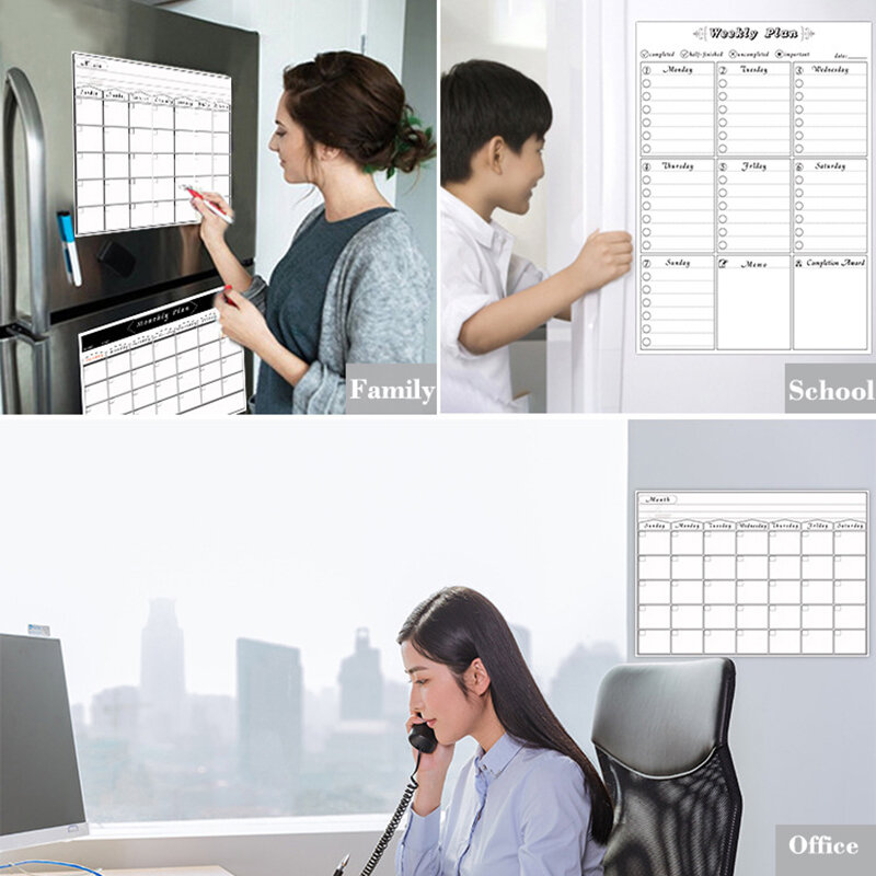 A3 Size 11.7" X 16.5" Monthly Weekly Planner Calendar Table Magnet Fridge Stickers Daily Schedule Dry Erase White Boards