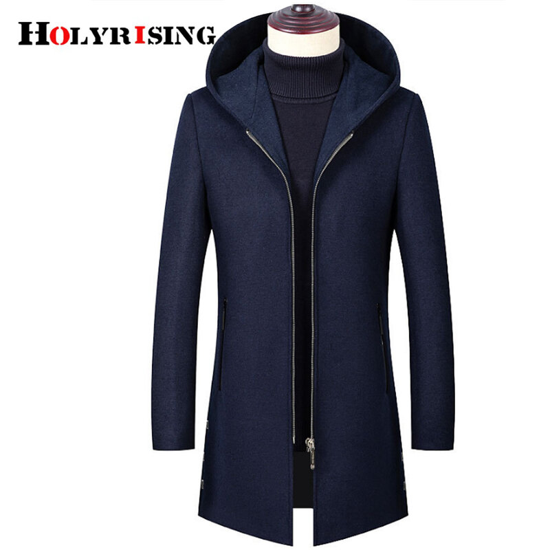 Holyrising casaco de lã com capuz masculino, casaco de lã novo design de zíper casaco masculino de lã com capuz de qualidade superior 19043 a 5