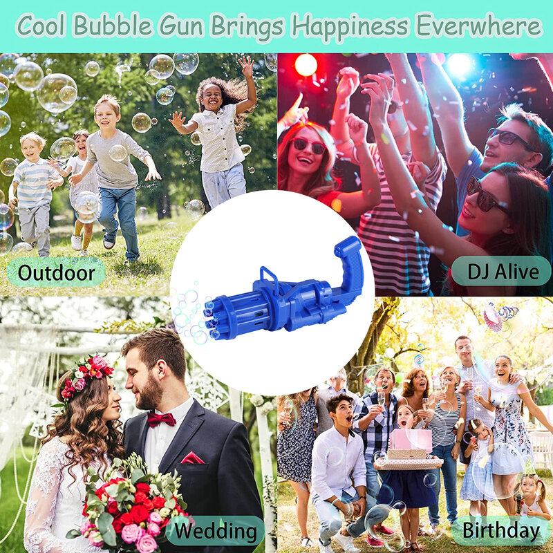 Máquina de burbujas eléctrica 2 en 1 para niños, pistola de burbujas Gatling, soplador automático de jabón, juguetes de verano para exteriores