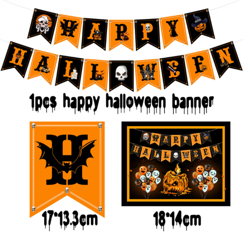 Balão decorativo happy halloween, faixa de bandeira para bolo de aniversário, conjunto de inserção para festa com tema de halloween
