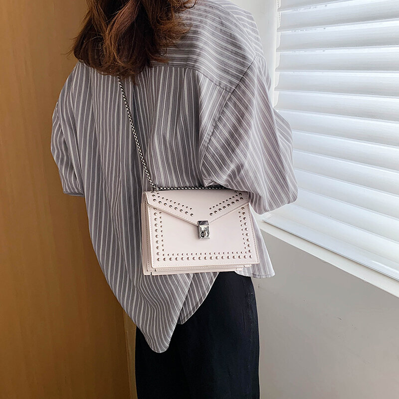 Scrub marca de couro designer ombro simples sacos para as mulheres 2022 corrente rebite luxo crossbody saco moda feminina pequenas bolsas