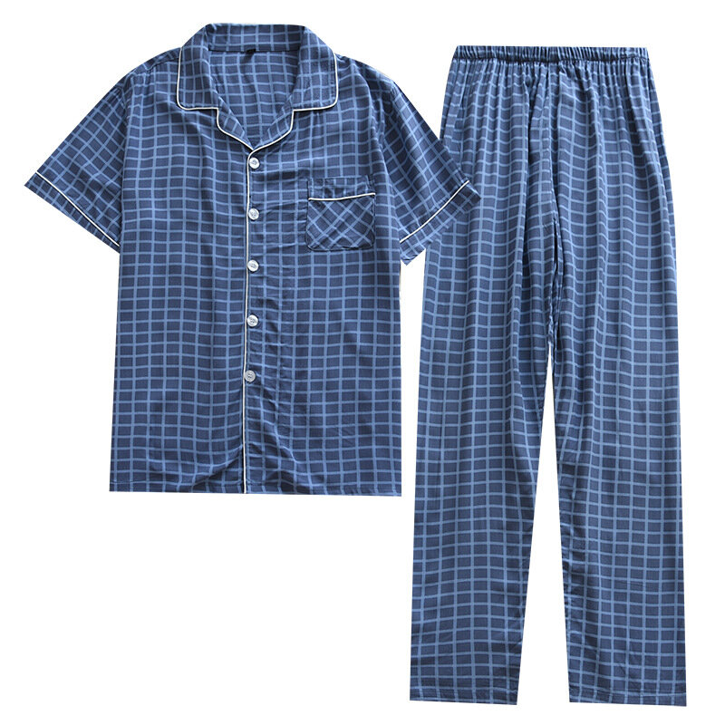 Pijamas masculinos de verão, pijamas de algodão para primavera e verão, manga curta fina, confortável e moderno, cardigã de tamanho grande, roupas de casa