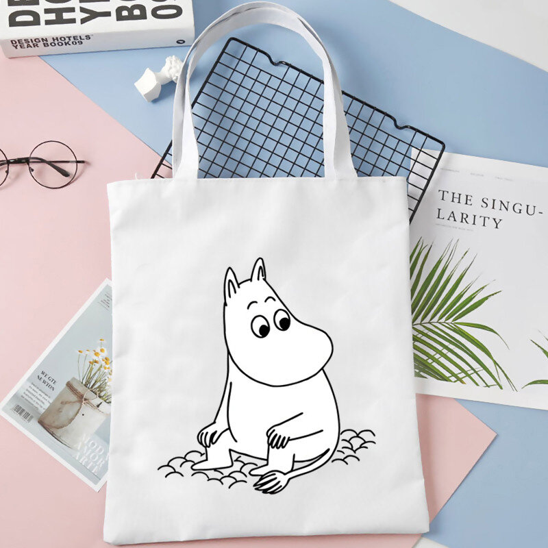 Bolsa de ombro de lona de hipopótamo branco para bolsas femininas eco reutilizável sacola de compras sacos do vintage