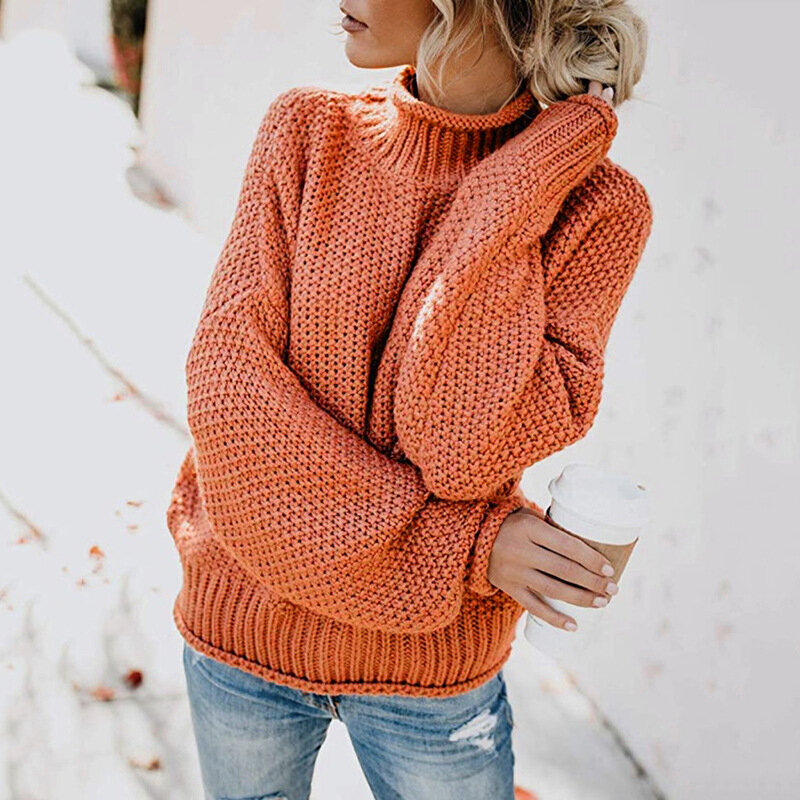 Suéter de inverno feminino gola alta, pulôver casual sólido, blusas de inverno para mulheres 2021