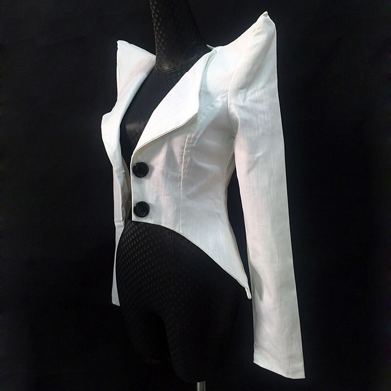 Белая модная короткая куртка на плечо женская певица DJ сценическая куртка DS Производительность костюм Джаз танцевальная одежда